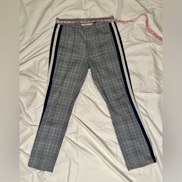 Mother “The Insider Ankle” Plaid Pants Grey/Blue Check Side Stripes Size 27 - Picture 5 of 9